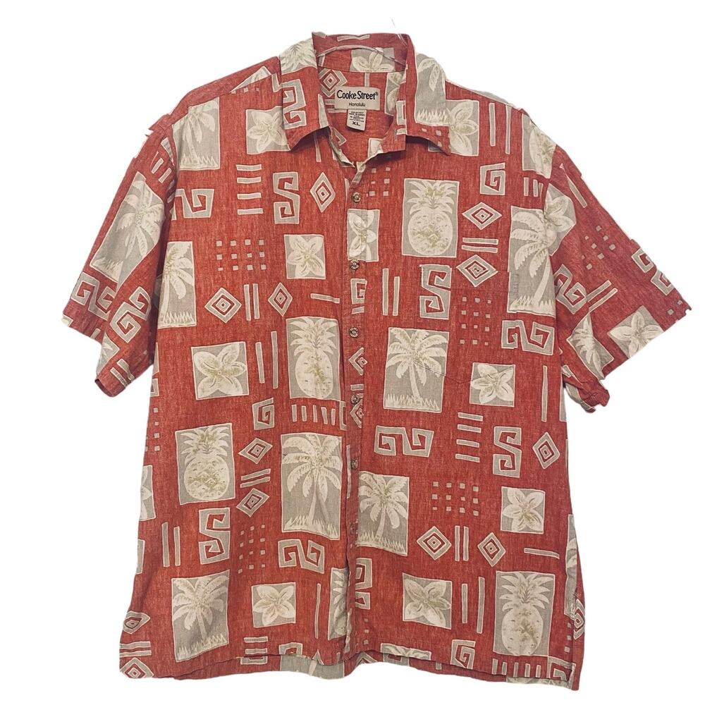 Vintage Cooke Street Hawaiian Shirt XL Red Reverse Print Aloha Palm Pineapple
